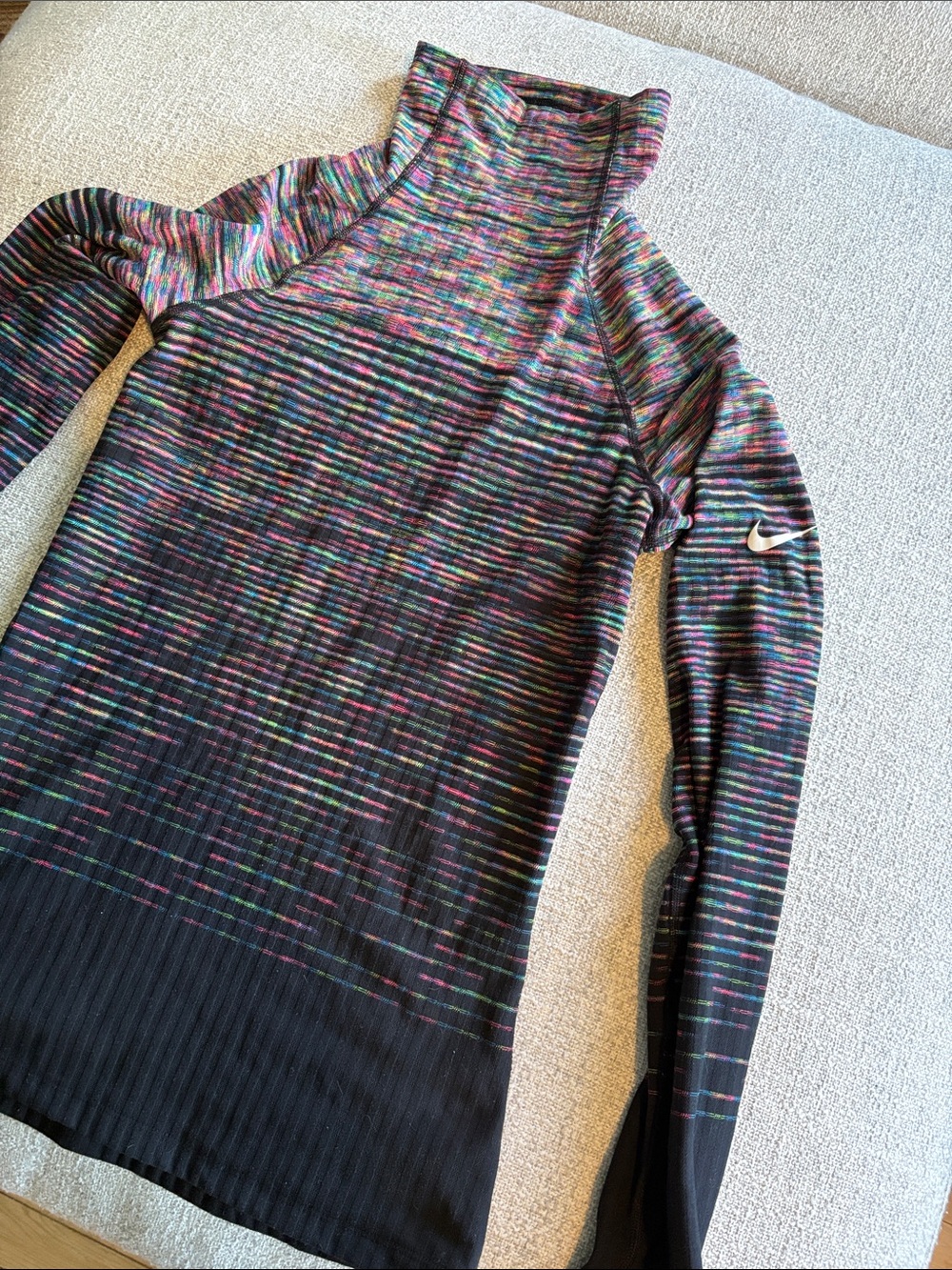 Nike Women's Black Multicolor Striped Turtleneck Sweater